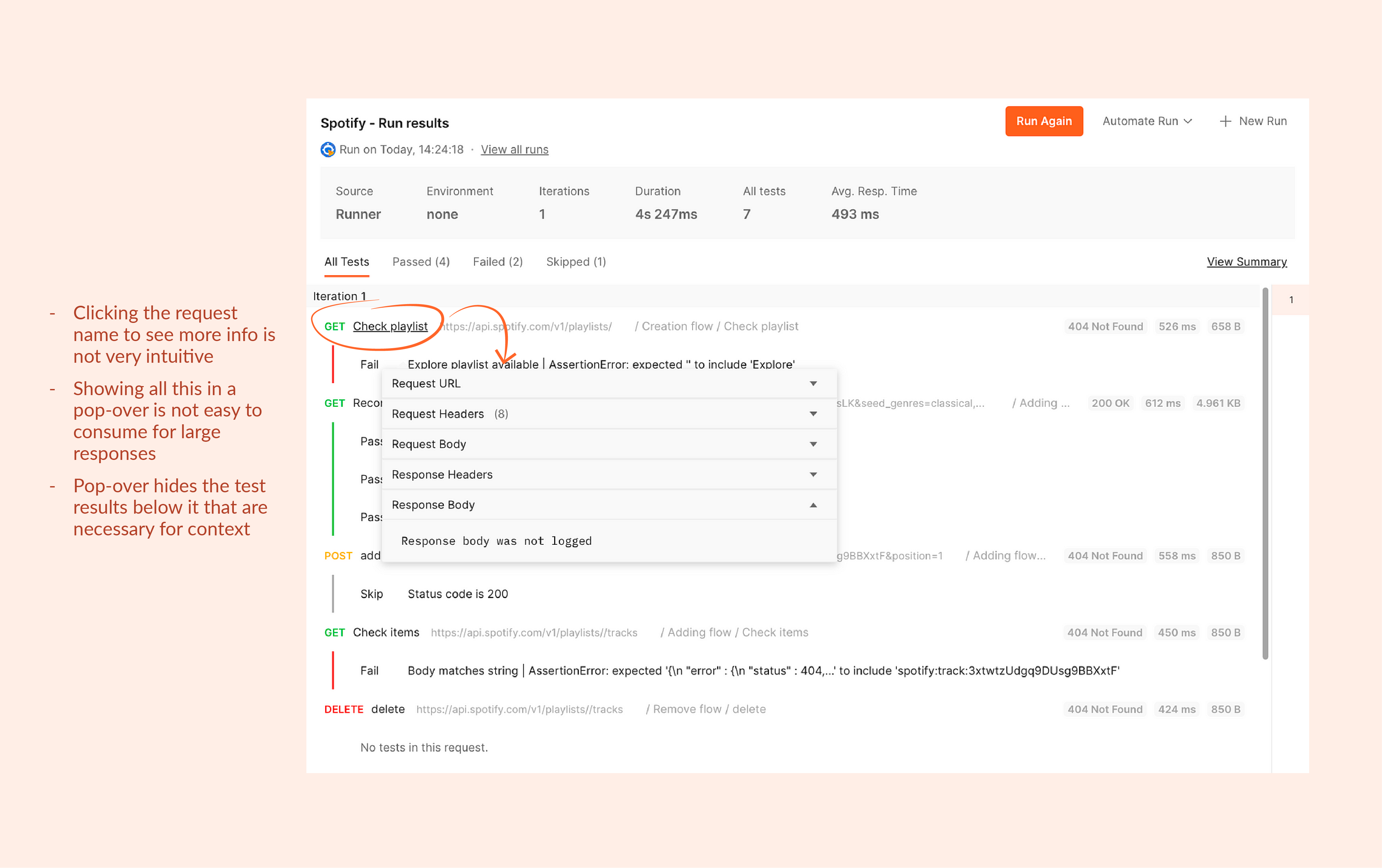 Screenshot of the old UI with difficult to discover information and unintuitive interactions